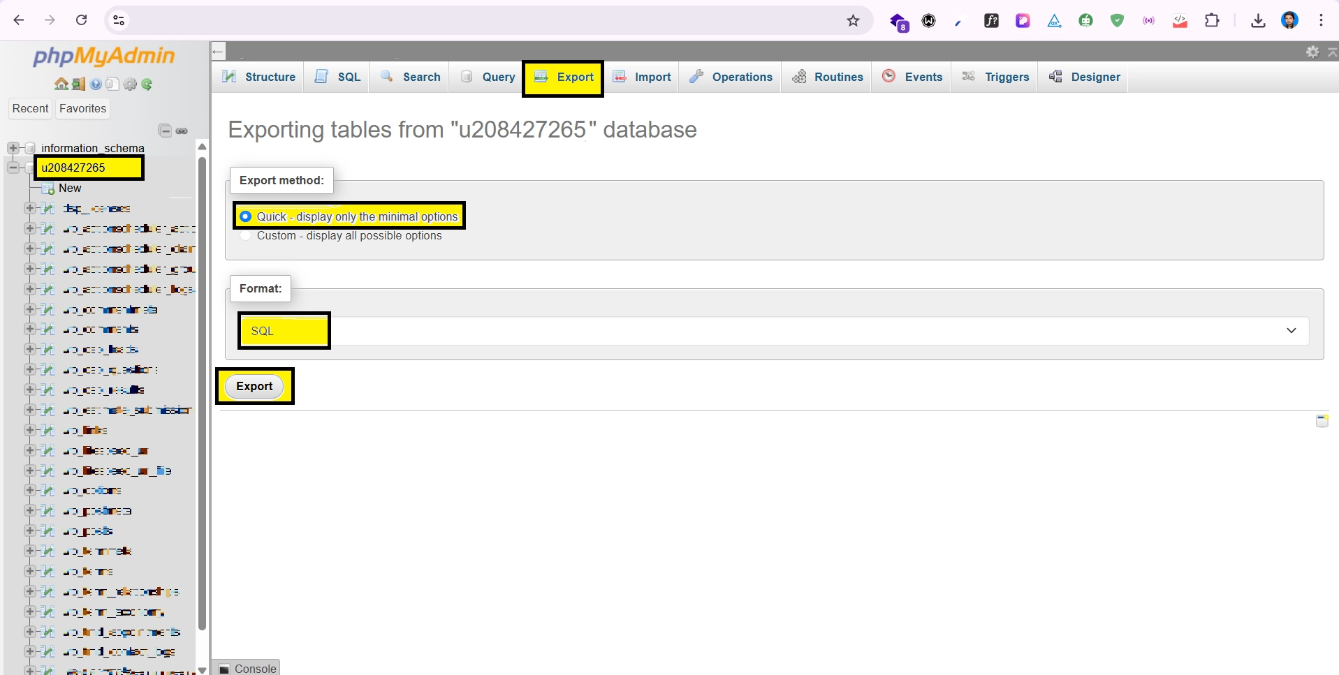 quick database export in sql - Turn Me Digital